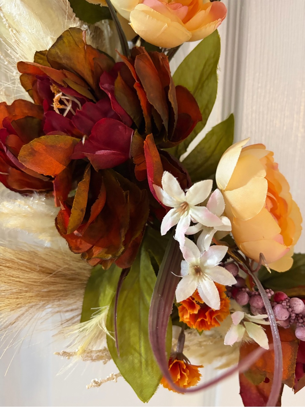 Autumn Meadow Hoop Wreath - Burgundy and Cream - Unbranded - Picture 4 of 5